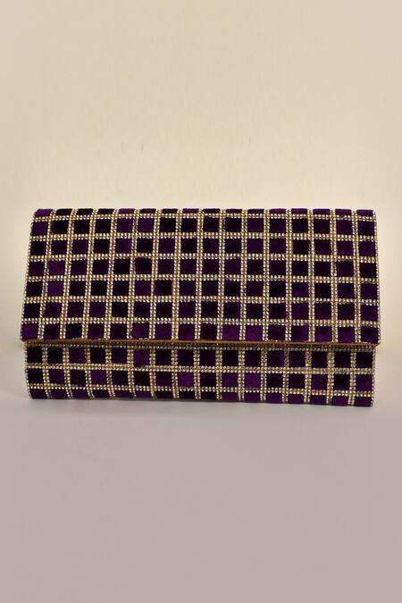 Alor Bags Purple Crystals Makhmali Envelope Clutch Online at Aza Fashions Alor Bags_Purple Crystals Makhmali Envelope Clutch _Online_at_Aza_Fashions
