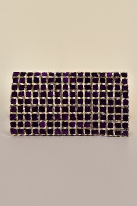 Shop Alor Bags Purple Crystals Makhmali Envelope Clutch at Aza Fashions Shop_Alor Bags_Purple Crystals Makhmali Envelope Clutch _at_Aza_Fashions
