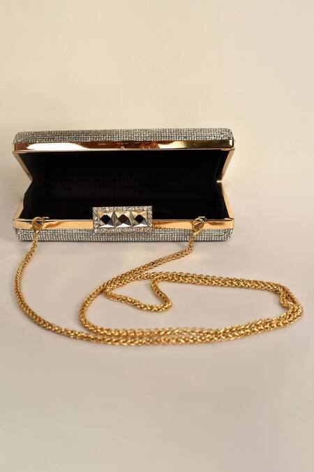Shop_Alor Bags_Silver Rhinestones Maharani Embellished Clutch _Online_at_Aza_Fashions