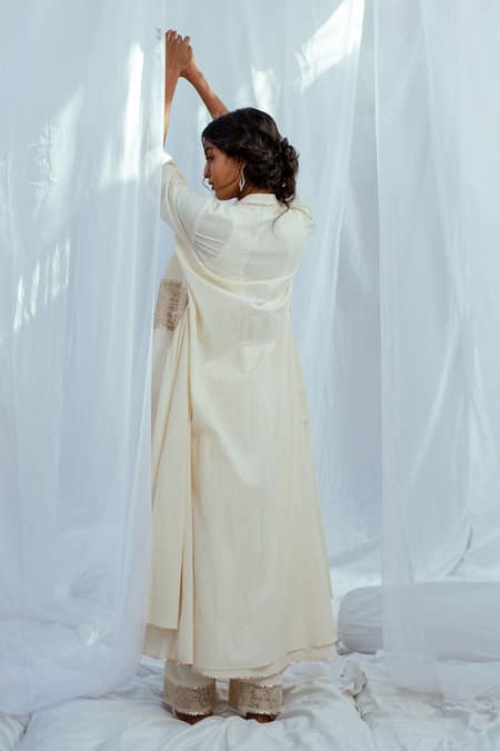 Shop Latha Puttanna White Hand Woven Cotton Floral Motifs Bindhu Coat at Aza Fashions Shop_Latha Puttanna_White Hand Woven Cotton Floral Motifs Bindhu Coat _at_Aza_Fashions