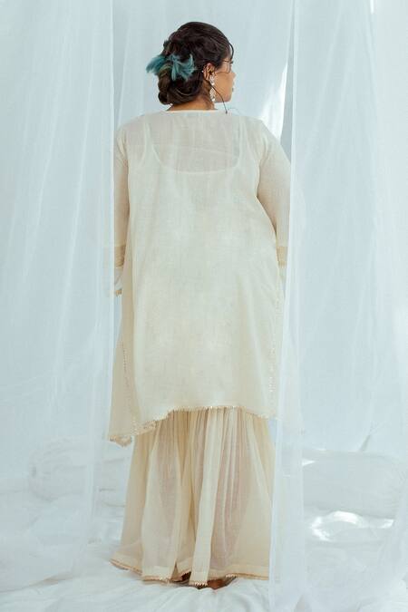 Shop Latha Puttanna White Hand Woven Cotton Floral Motifs Round Kansa Tunic at Aza Fashions Shop_Latha Puttanna_White Hand Woven Cotton Floral Motifs Round Kansa Tunic _at_Aza_Fashions