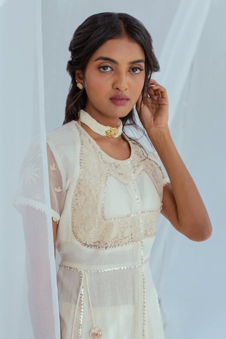 Shop Latha Puttanna White Hand Woven Cotton Floral Motifs Round Jeevika Tunic Online at Aza Fashions Shop_Latha Puttanna_White Hand Woven Cotton Floral Motifs Round Jeevika Tunic _Online_at_Aza_Fashions