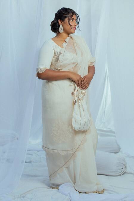 LATHA PUTTANNA White Silk Organza Floral Motifs Wamika Saree Online at Aza Fashions LATHA PUTTANNA_White Silk Organza Floral Motifs Wamika Saree_Online_at_Aza_Fashions