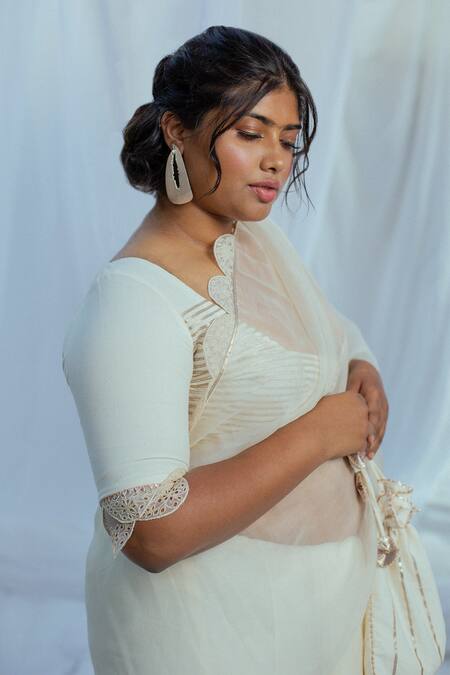 Shop LATHA PUTTANNA White Silk Organza Floral Motifs Wamika Saree Online at Aza Fashions Shop_LATHA PUTTANNA_White Silk Organza Floral Motifs Wamika Saree_Online_at_Aza_Fashions