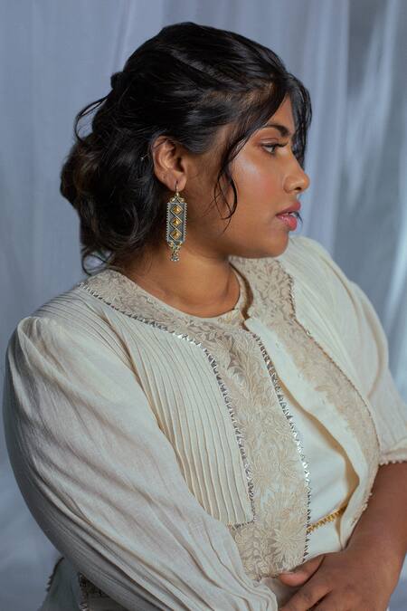 Buy_Latha Puttanna_White Hand Woven Cotton Floral Motifs Front Open Hiti Jacket _Online_at_Aza_Fashions