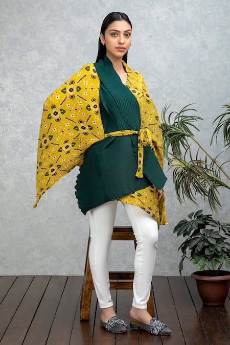 Rhe-Ana_Yellow Patola Print Flap Collar Yana Wrap Cape _Online_at_Aza_Fashions