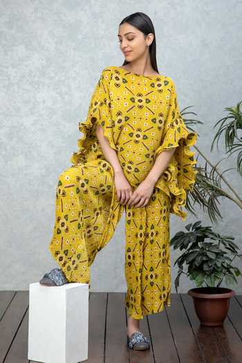 Rhe-Ana_Yellow Patola Print Miranda Pant _Online_at_Aza_Fashions