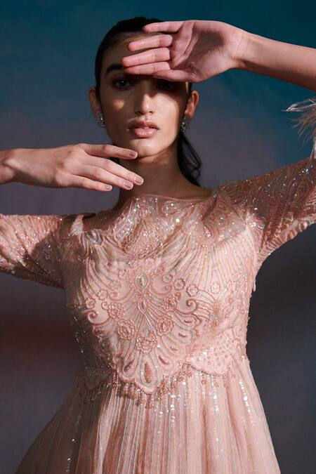 Buy Anjali Kanwar Pink Net, Pure Silk Organza Floral Boat Neck Embellished Anarkali Set Online at Aza Fashions Buy_Anjali Kanwar_Pink Net, Pure Silk Organza Floral Boat Neck Embellished Anarkali Set _Online_at_Aza_Fashions