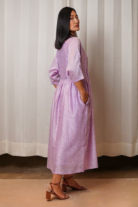 Shop_Shiori_Purple Chanderi Floral Motifs Jewel Neck Print Dress _at_Aza_Fashions