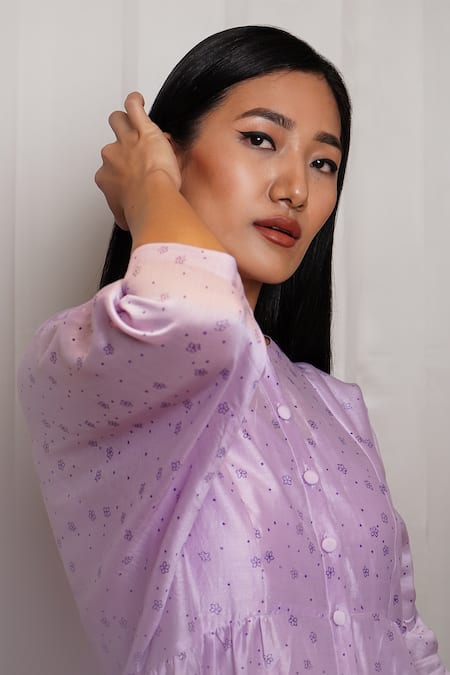 Shop_Shiori_Purple Chanderi Floral Motifs Jewel Neck Print Dress _Online_at_Aza_Fashions