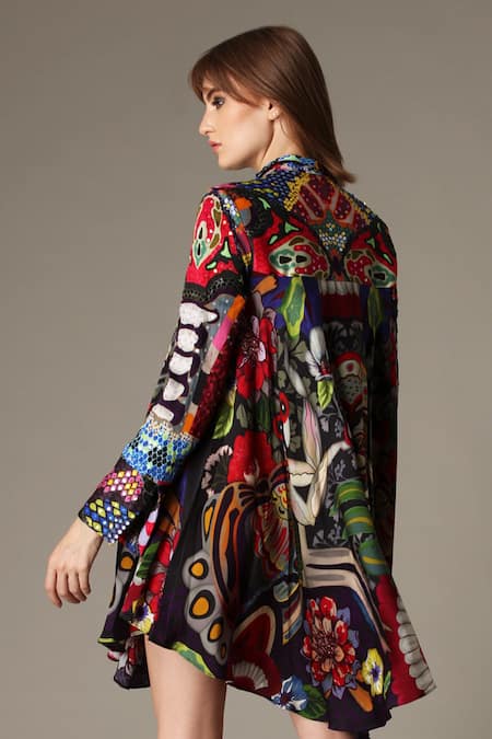 Buy Alpona Designs By Soham Acharya Multi Color Bamberg Satin Mantis Shirt Collar Print Dress Online at Aza Fashions Buy_Alpona Designs By Soham Acharya_Multi Color Bamberg Satin Mantis Shirt Collar Print Dress _Online_at_Aza_Fashions