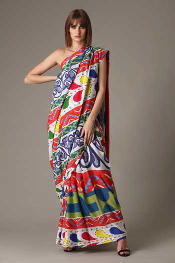 Alpona Designs By Soham Acharya Folk Print Saree 