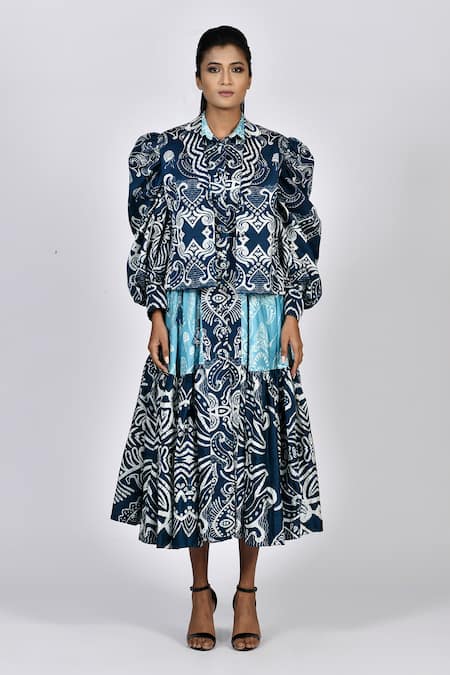 Alpona Designs By Soham Acharya Ocean Print Puff Sleeve Jacket 