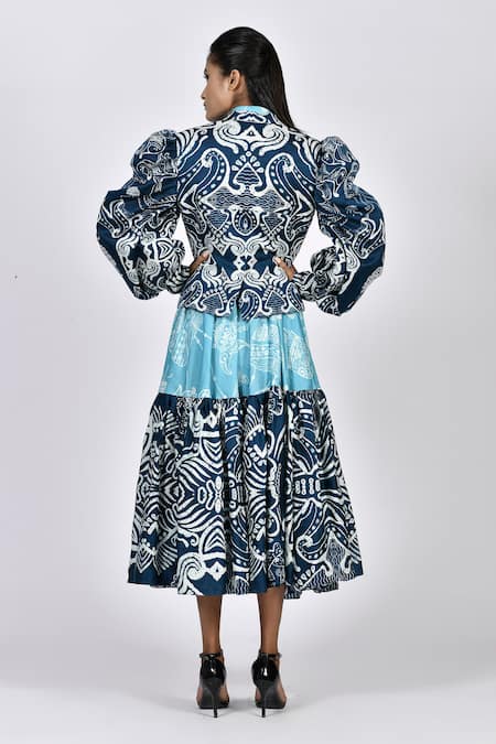 Alpona Designs By Soham Acharya Ocean Print Puff Sleeve Jacket 