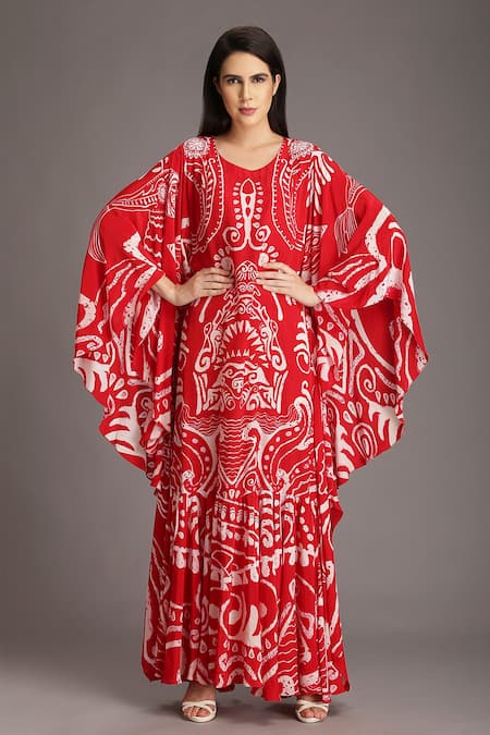 Alpona Designs By Soham Acharya Ocean Print Kaftan Dress 
