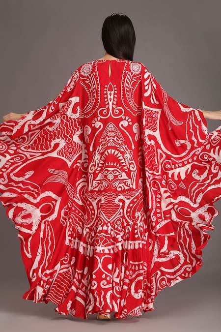 Alpona Designs By Soham Acharya Ocean Print Kaftan Dress 