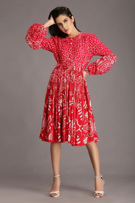 Alpona Designs By Soham Acharya Ocean Print Puff Sleeve Dress 