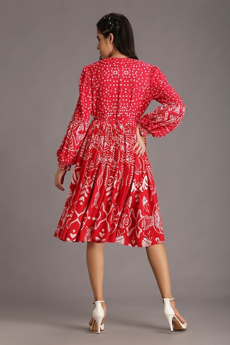 Alpona Designs By Soham Acharya Ocean Print Puff Sleeve Dress 
