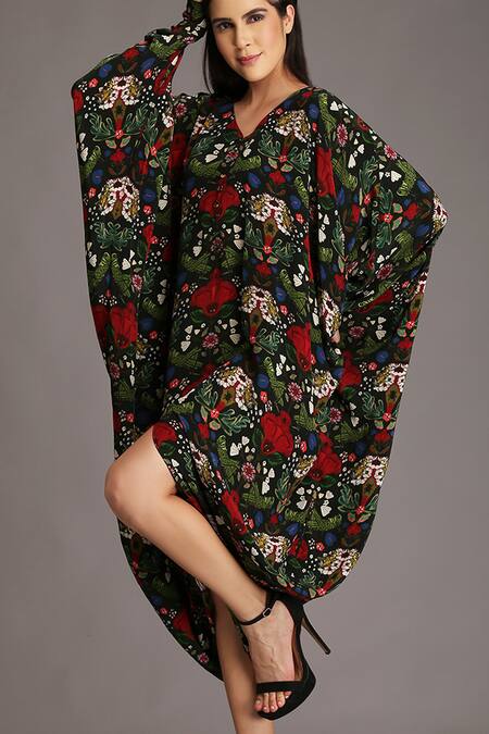 Buy Alpona Designs By Soham Acharya Green Natural Crepe Grasshopper V Neck Print Flared Sleeve Dress Online at Aza Fashions Buy_Alpona Designs By Soham Acharya_Green Natural Crepe Grasshopper V Neck Print Flared Sleeve Dress _Online_at_Aza_Fashions