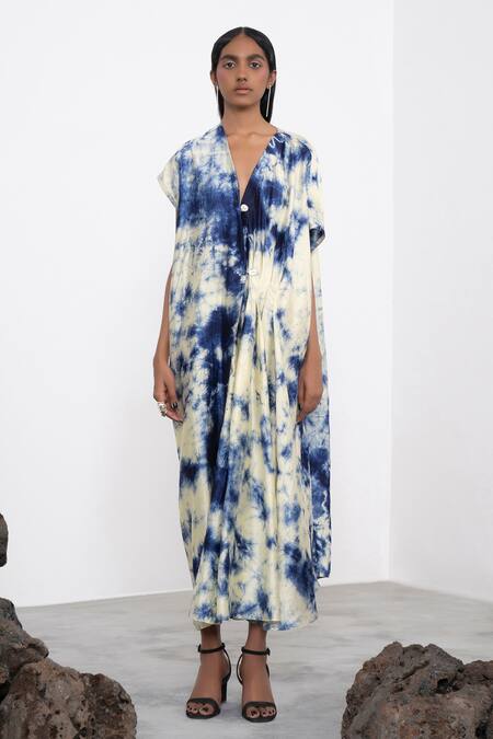 Buy_Corpora Studio_Green Silk V Neck Summer Sky Dress _Online_at_Aza_Fashions