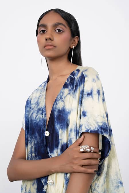 Shop_Corpora Studio_Green Silk V Neck Summer Sky Dress _Online_at_Aza_Fashions