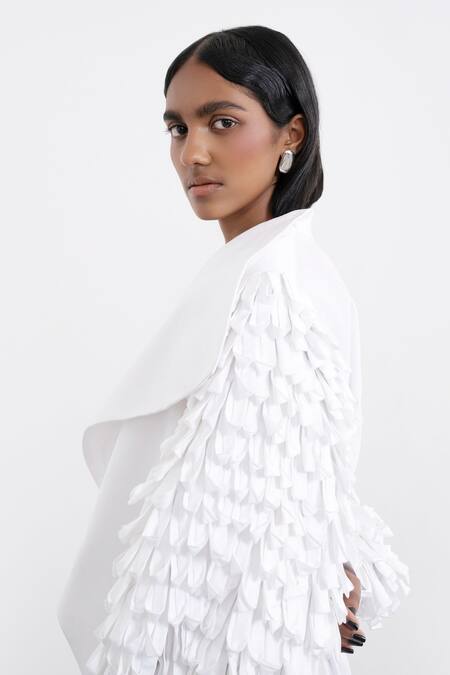 Buy_Corpora Studio_White Cotton Collared Neck Asymmetric Overlay _Online_at_Aza_Fashions