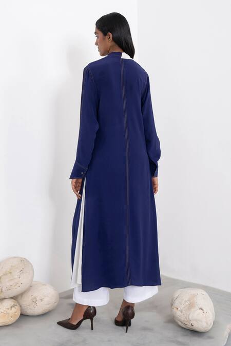 Shop Corpora Studio Blue Silk V Neck Tunic at Aza Fashions Shop_Corpora Studio_Blue Silk V Neck Tunic_at_Aza_Fashions