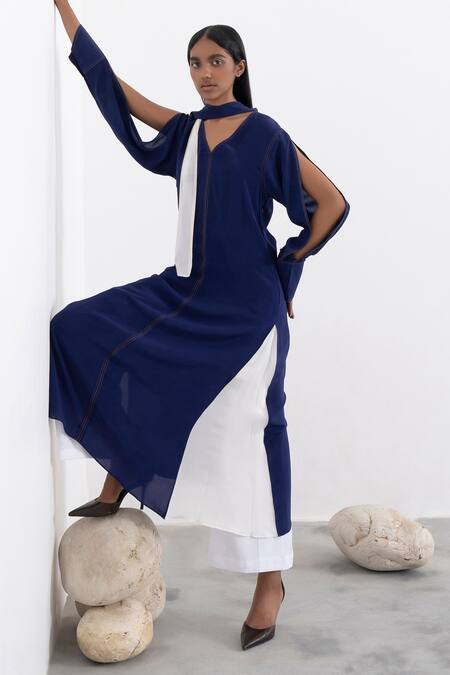 Corpora Studio Blue Silk V Neck Tunic Online at Aza Fashions Corpora Studio_Blue Silk V Neck Tunic_Online_at_Aza_Fashions