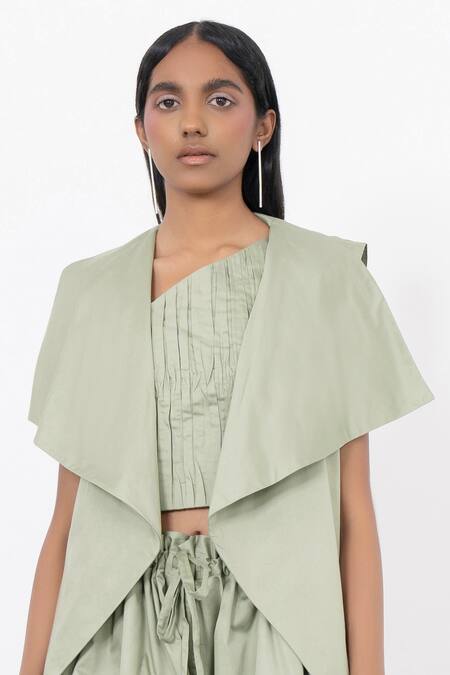 Buy Corpora Studio Green Cotton Collared Neck Sleeveless Overlay And Shorts Set Online at Aza Fashions Buy_Corpora Studio_Green Cotton Collared Neck Sleeveless Overlay And Shorts Set _Online_at_Aza_Fashions