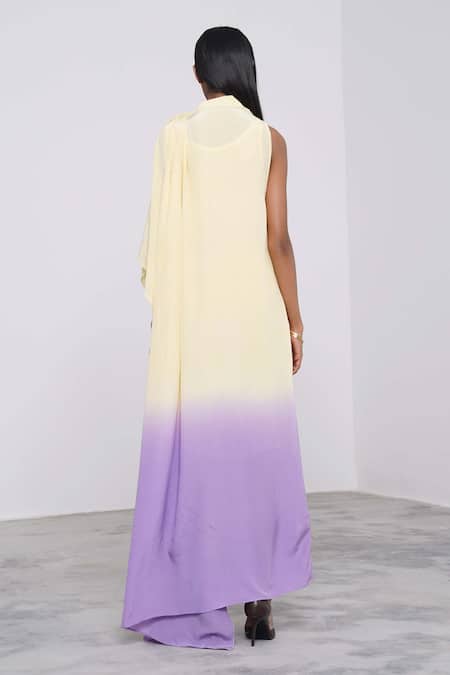 Shop Corpora Studio Yellow Silk High Draped Dress at Aza Fashions Shop_Corpora Studio_Yellow Silk High Draped Dress_at_Aza_Fashions