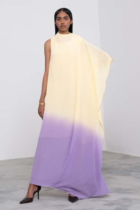 Corpora Studio Yellow Silk High Draped Dress Online at Aza Fashions Corpora Studio_Yellow Silk High Draped Dress_Online_at_Aza_Fashions