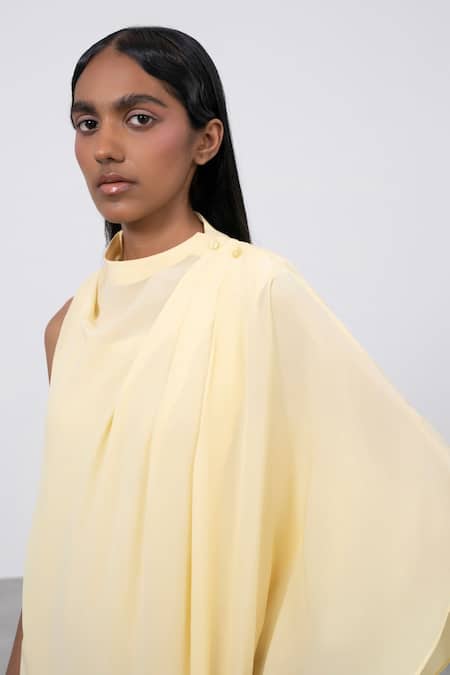 Buy Corpora Studio Yellow Silk High Draped Dress Online at Aza Fashions Buy_Corpora Studio_Yellow Silk High Draped Dress_Online_at_Aza_Fashions