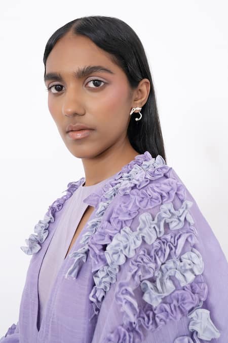 Corpora Studio_Purple Crepe Frill V Neck Blooming Veronica Cape _Online_at_Aza_Fashions