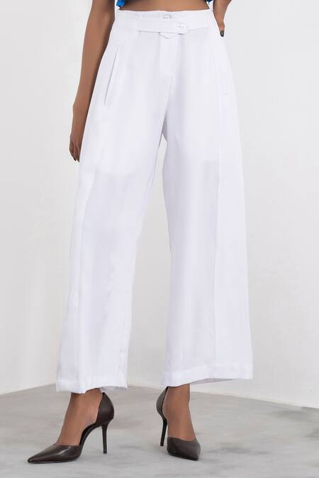 Corpora Studio_White Cotton High Waisted Trousers_Online_at_Aza_Fashions