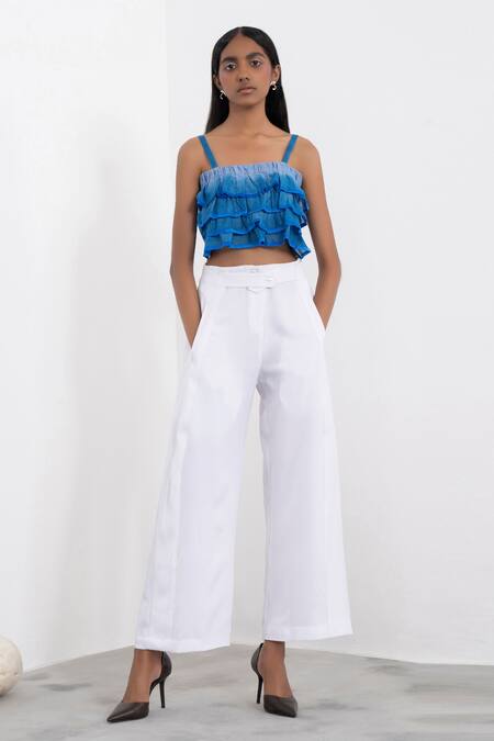 Shop Corpora Studio Blue Cotton Organza Square Neck Ombre Crop Top at Aza Fashions Shop_Corpora Studio_Blue Cotton Organza Square Neck Ombre Crop Top_at_Aza_Fashions