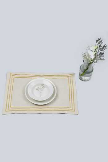 Buy MJ Label Beige Cotton Embroidery Linen Table Mat Set Of 6 at Aza Fashions Buy_MJ Label_Beige Cotton Embroidery Linen Table Mat Set Of 6_at_Aza_Fashions