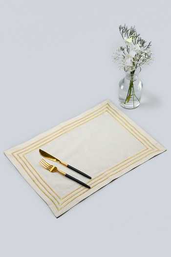 Shop MJ Label Beige Cotton Embroidery Linen Table Mat Set Of 6 at Aza Fashions Shop_MJ Label_Beige Cotton Embroidery Linen Table Mat Set Of 6_at_Aza_Fashions