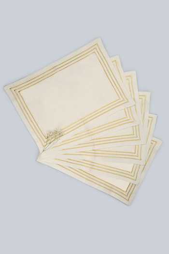 MJ Label Beige Cotton Embroidery Linen Table Mat Set Of 6 Online at Aza Fashions MJ Label_Beige Cotton Embroidery Linen Table Mat Set Of 6_Online_at_Aza_Fashions