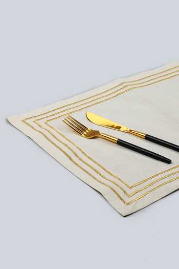 Buy MJ Label Beige Cotton Embroidery Linen Table Mat Set Of 6 Online at Aza Fashions Buy_MJ Label_Beige Cotton Embroidery Linen Table Mat Set Of 6_Online_at_Aza_Fashions