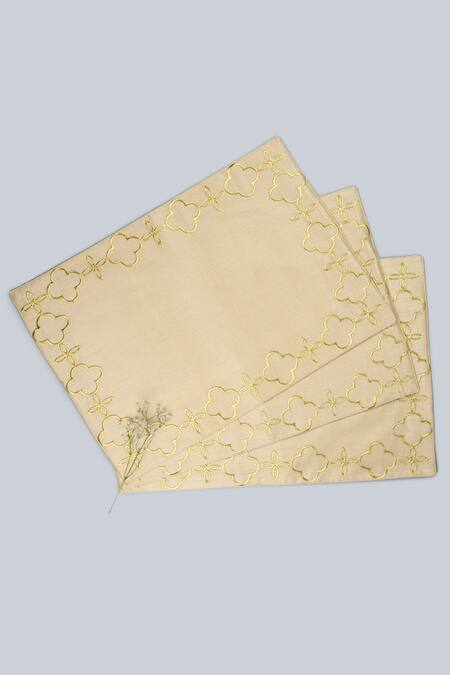 MJ Label_Gold Cotton Embroidery Moroccan Table Mat Set Of 6_Online_at_Aza_Fashions