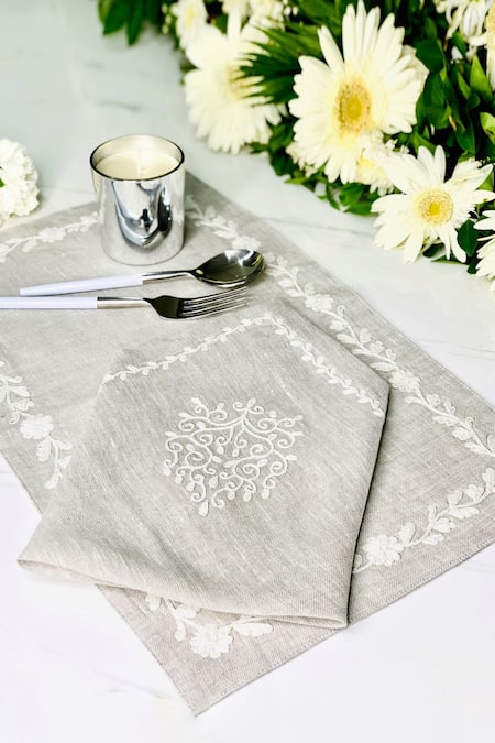 Buy Grey Embroidery Handcrafted Dori Table Mat Set Of 6 by MJ Label ...