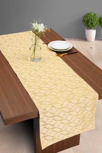 Buy MJ Label Gold Cotton Embroidery Moroccan Table Runner at Aza Fashions Buy_MJ Label_Gold Cotton Embroidery Moroccan Table Runner_at_Aza_Fashions