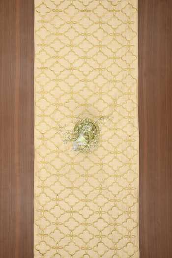 Shop MJ Label Gold Cotton Embroidery Moroccan Table Runner at Aza Fashions Shop_MJ Label_Gold Cotton Embroidery Moroccan Table Runner_at_Aza_Fashions