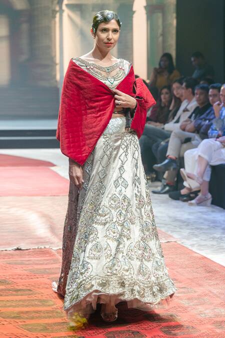 Shop_Rina Dhaka_Red Velvet Cape_Online_at_Aza_Fashions