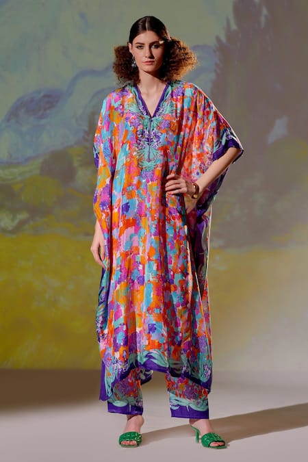 Rajdeep Ranawat Kaliza Silk Printed Kaftan & Pant Set 