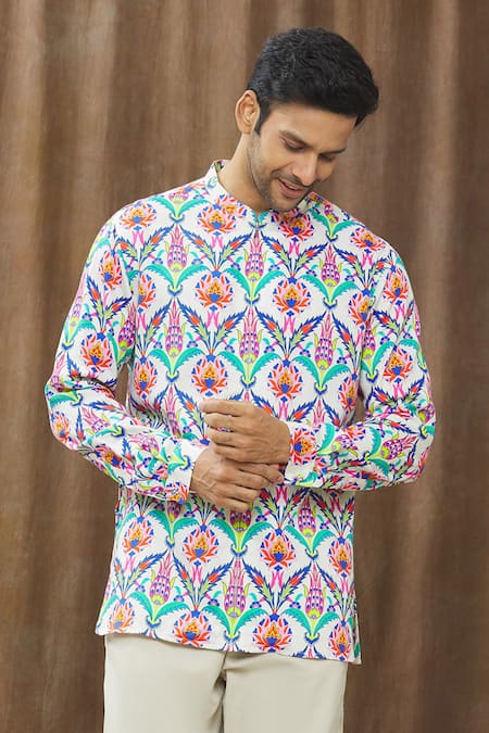 Siddhartha Bansal Multi Color Cotton Satin Printed Floral Shirt  