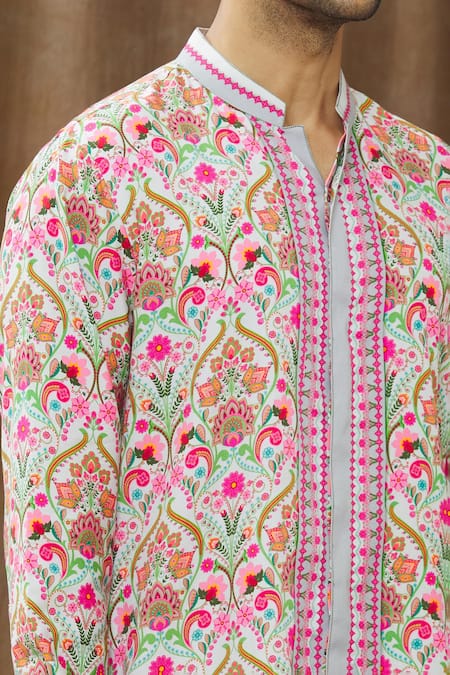 Siddhartha Bansal_Grey Cotton Satin Paisley Print Shirt _at_Aza_Fashions