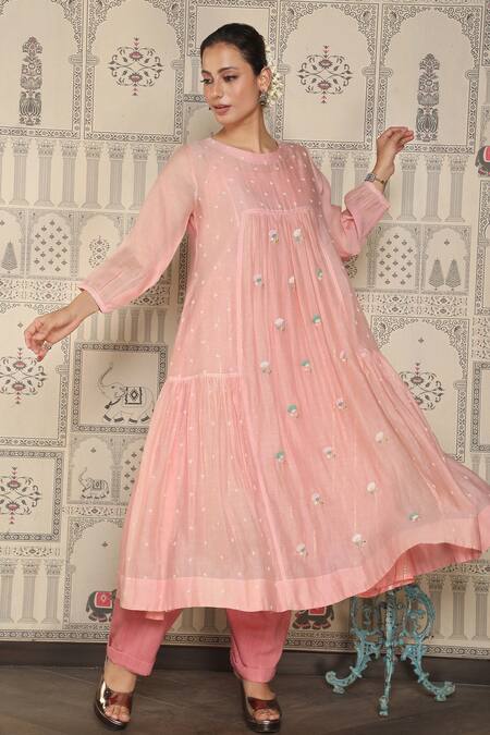 Falguni.Foram_Pink Kurta , Scarf And Pant Organic Cotton, Set _Online_at_Aza_Fashions