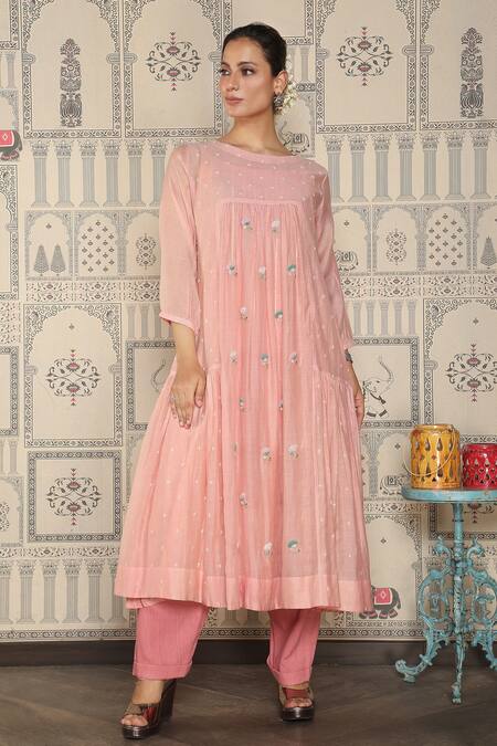 Buy_Falguni.Foram_Pink Kurta , Scarf And Pant Organic Cotton, Set _Online_at_Aza_Fashions