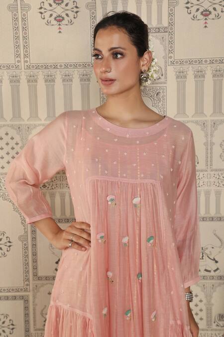 Shop_Falguni.Foram_Pink Kurta , Scarf And Pant Organic Cotton, Set _Online_at_Aza_Fashions